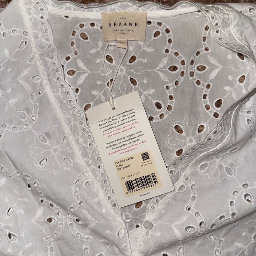 Sezane White Eyelet Blouse - Picture 6 of 7